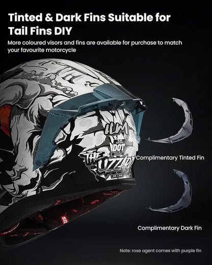 Motorcycle Helmet Full Face with Pinlock Compatible Clear&Tinted Visors and Fins Street Bike Motocross Casco DOT Model Z501(Legend Green, X-Large)