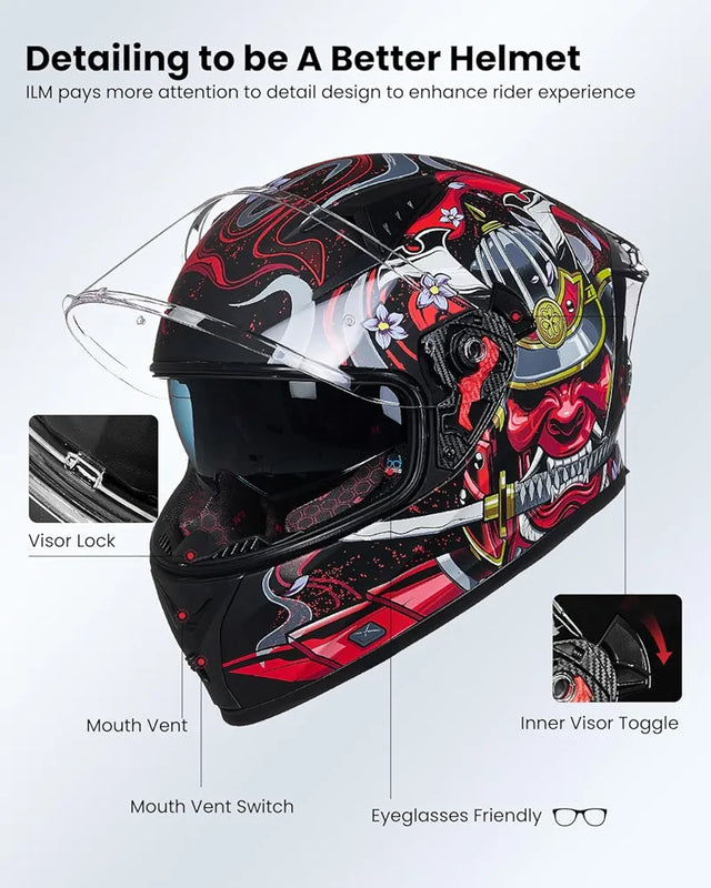 Motorcycle Helmet Full Face with Pinlock Compatible Clear&Tinted Visors and Fins Street Bike Motocross Casco DOT Model Z501(Legend Green, X-Large)