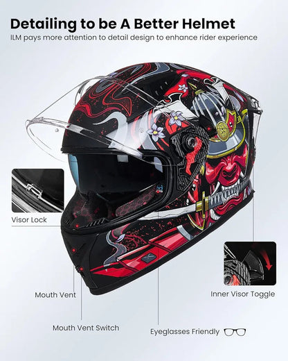 Motorcycle Helmet Full Face with Pinlock Compatible Clear&Tinted Visors and Fins Street Bike Motocross Casco DOT Model Z501(Legend Green, X-Large)
